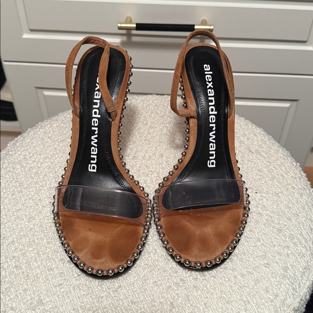 Alexander Wang Tan Heeled Sandals with Silver Accents